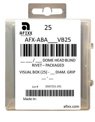 AFX-ABA82-VB25 Aluminum/Aluminum 1/4" Open End Dome Head - Visual Box